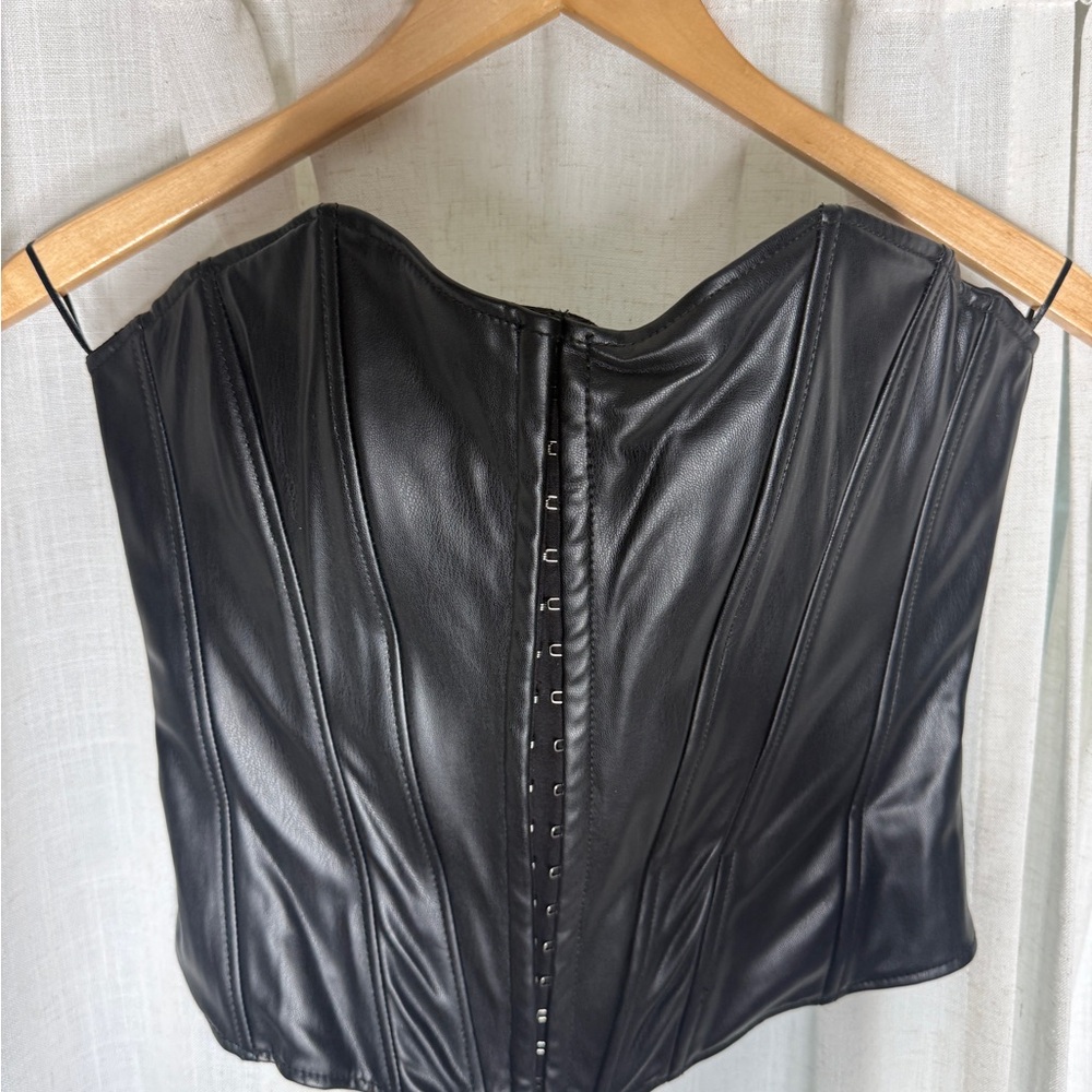 Zara Corset Black Leather Top